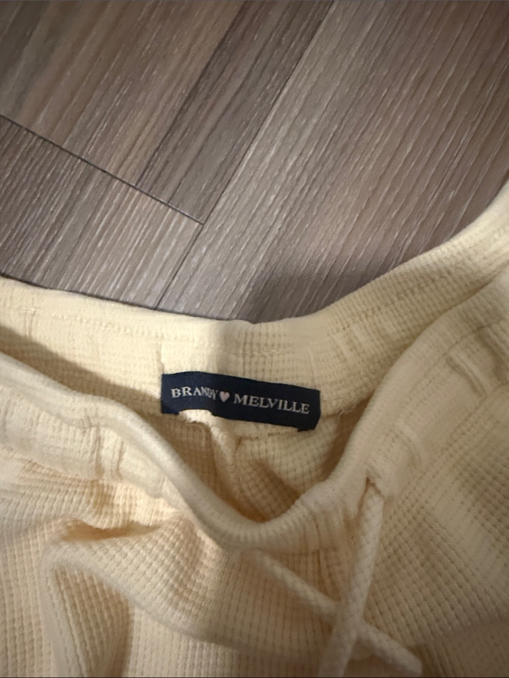 RARE Brandy Melville Soft Waffle-Knit Butter Yellow Spring Thermal Shorts NEW - Picture 2 of 3